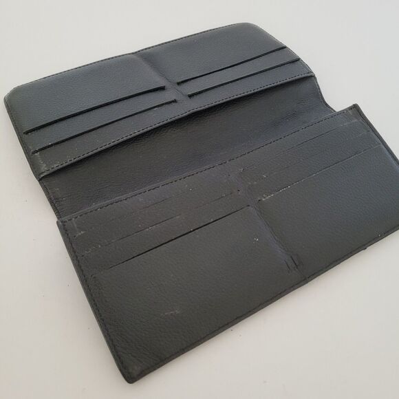 Dunhill Signature Designer Check Card Holder Wallet Solid Black Long Bifold Logo - Picture 3 of 12